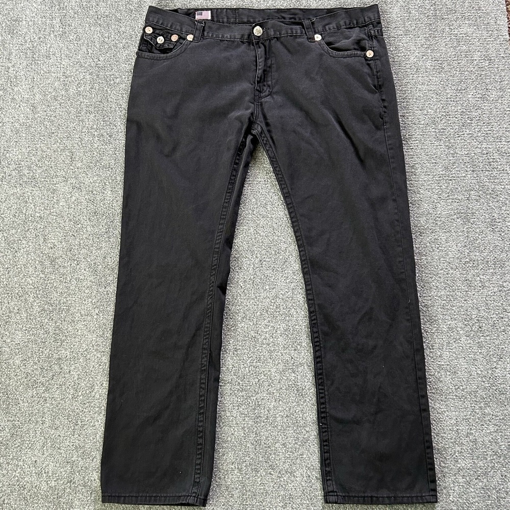 True Religion Jeans Men 42 X 33 Black‎ Billy Super T Flap Denim VTG USA Made P6